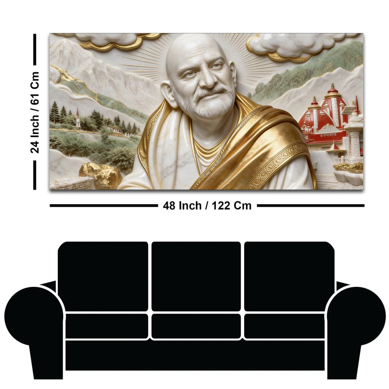 Sacred Neem Karoli Baba with Himalayan Temple 3D Canvas Wall Painting