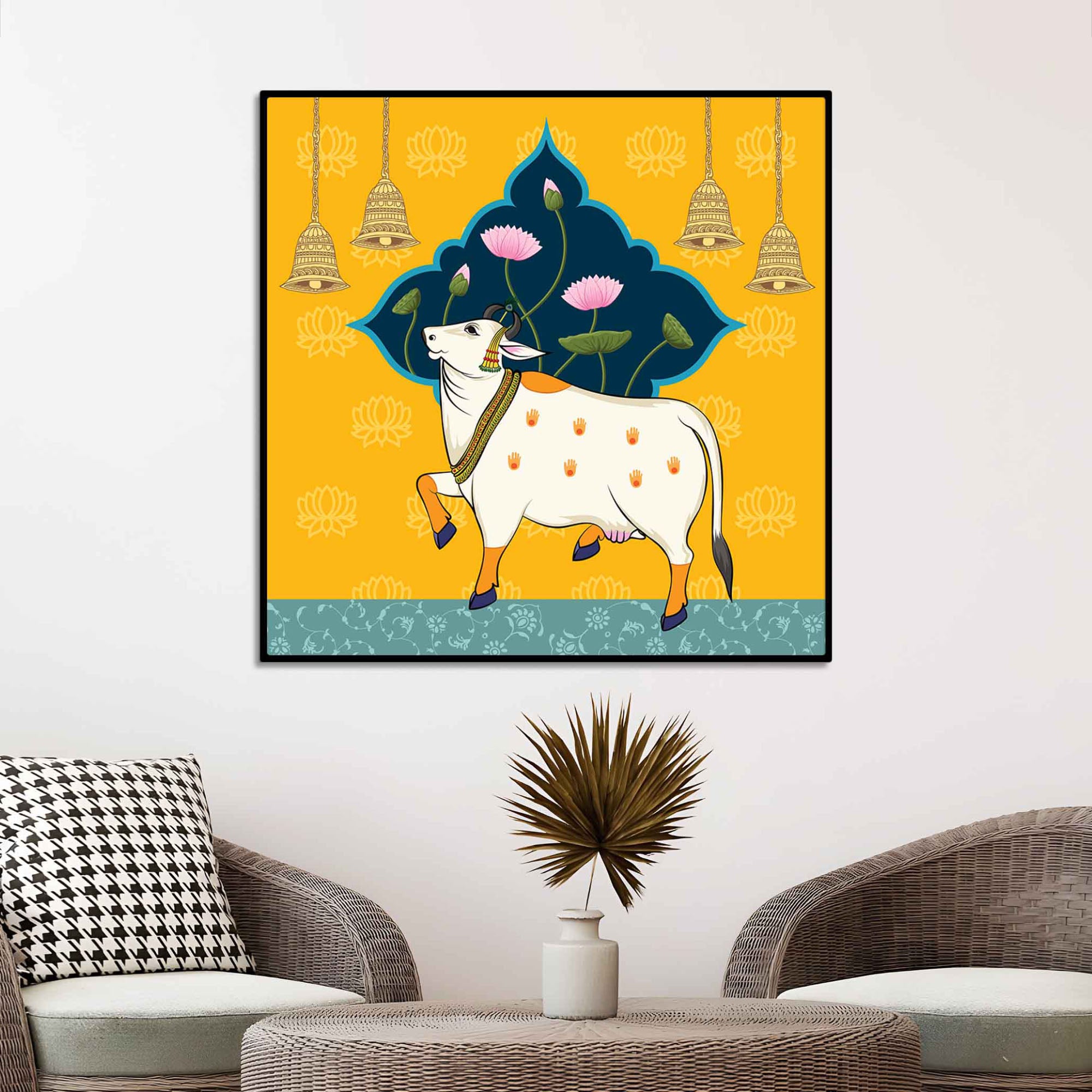 Sacred Pichwai Cow Canvas Wall Painting for Living Room & Pooja Room