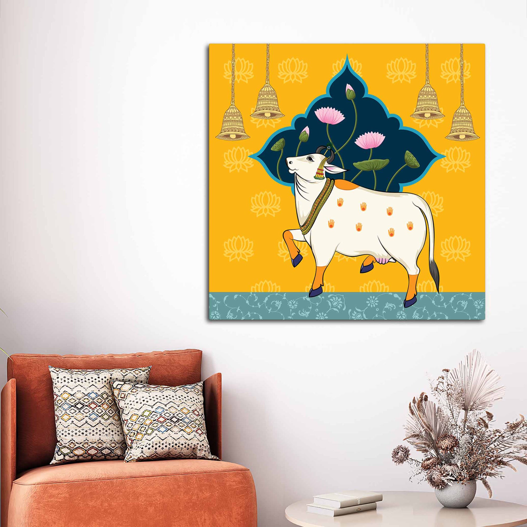 Sacred Pichwai Cow Canvas Wall Painting for Living Room & Pooja Room