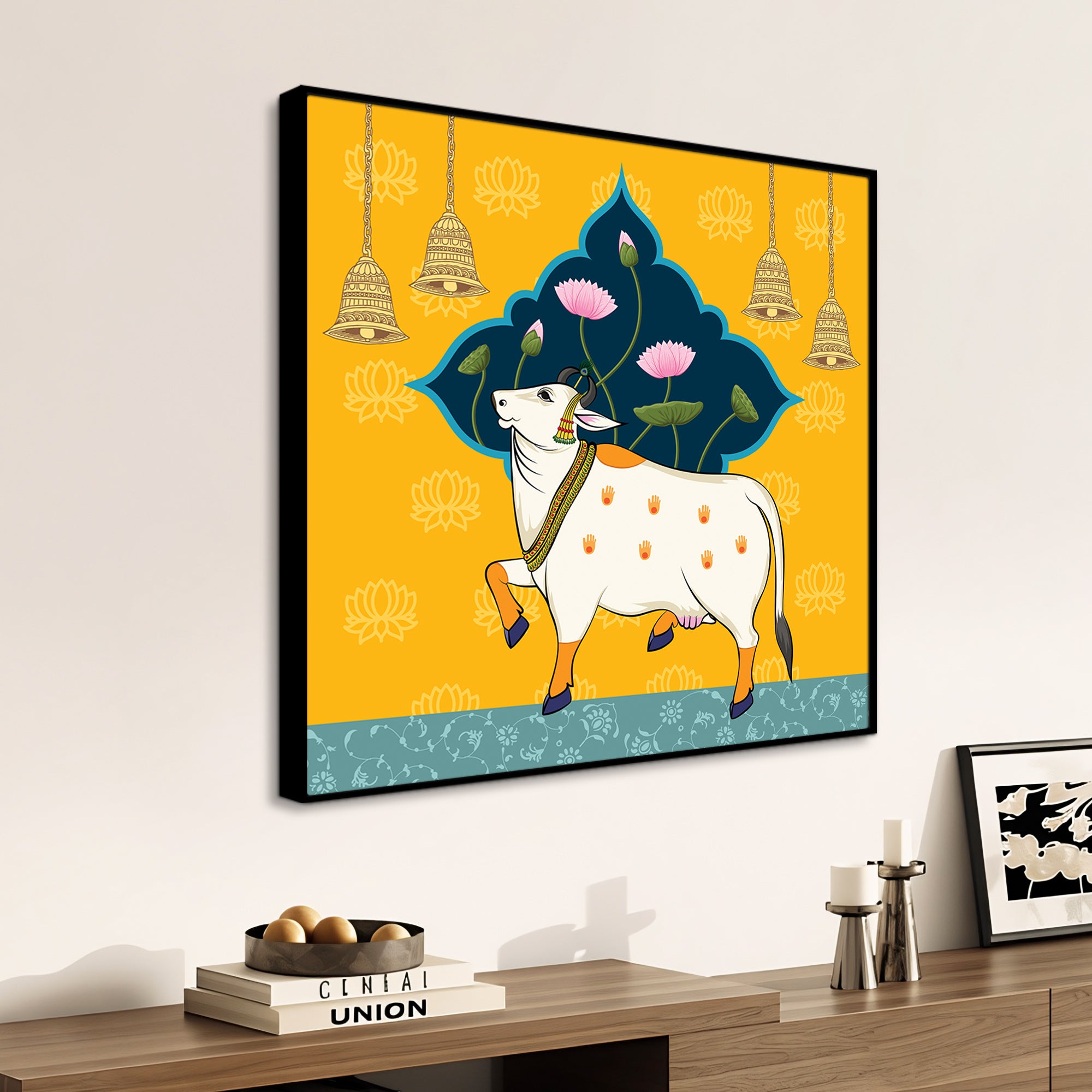 Sacred Pichwai Cow Canvas Wall Painting for Living Room & Pooja Room