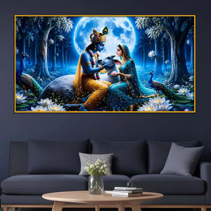 Sacred Radha Krishna Moonlit Floating Frame Crystal Wall Painting