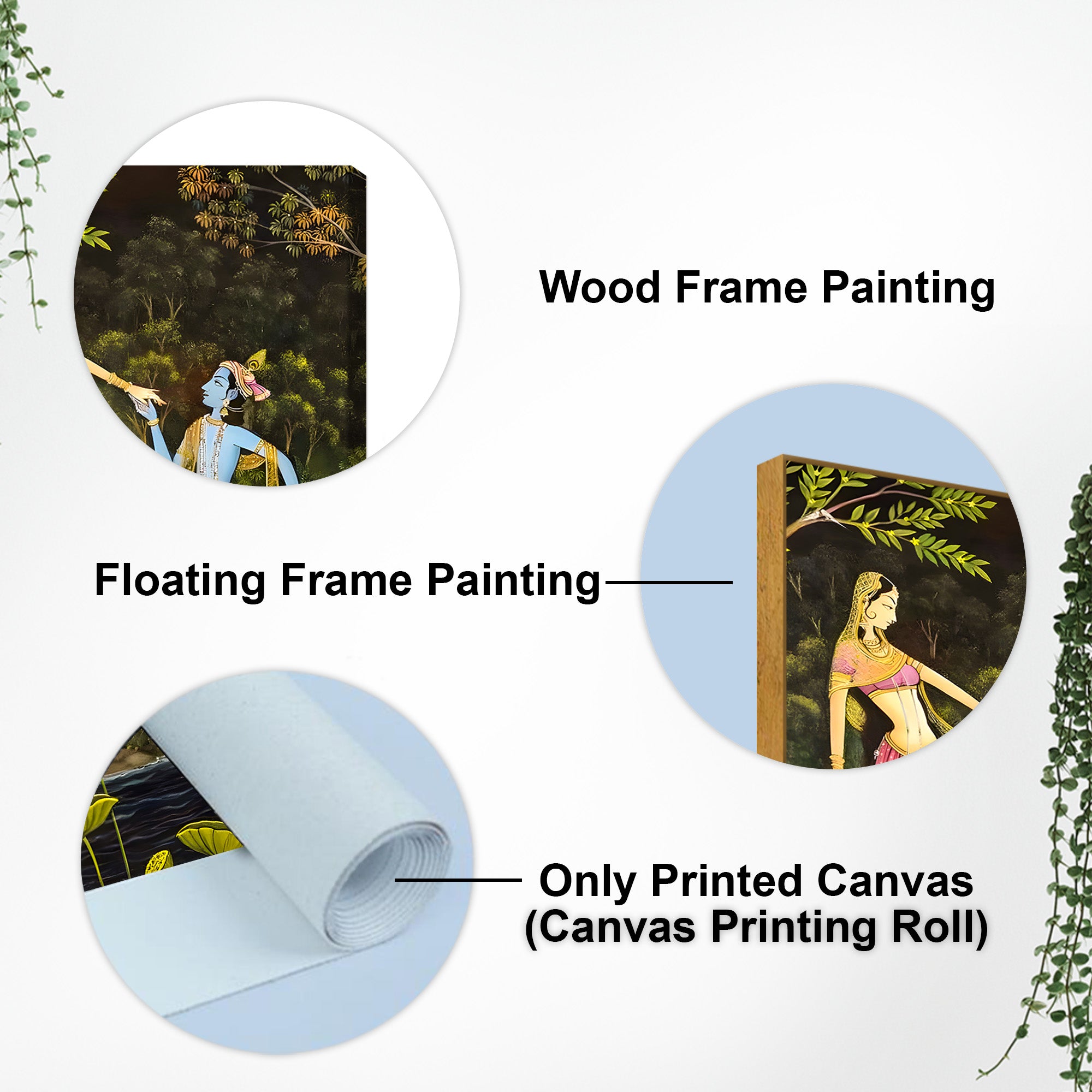 Sacred Radha Krishna with Cow Canvas Wall Art Painting | Spiritual Indian Home Decor