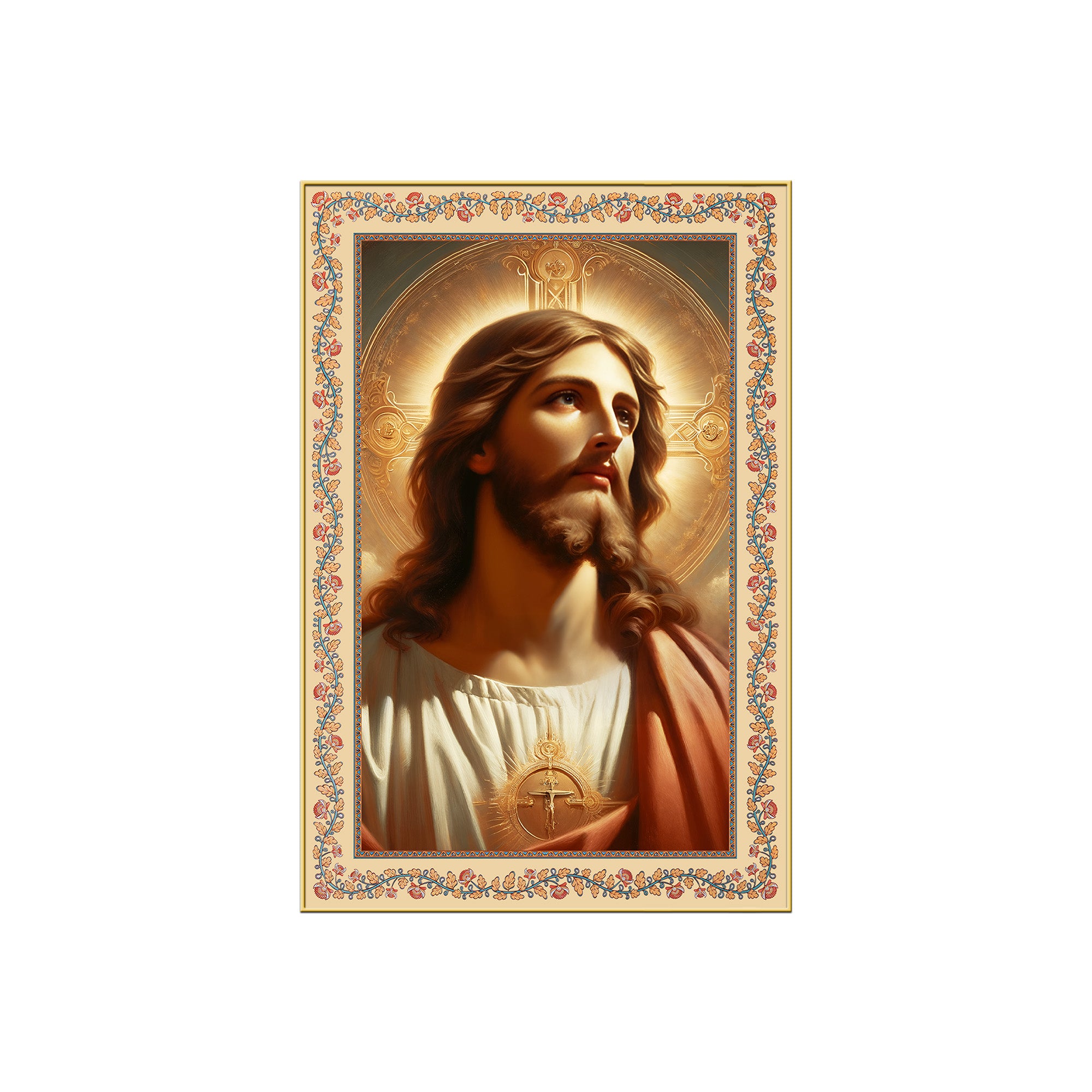 Sacred Savior Jesus Floral Border Vertical Canvas Wall Painting