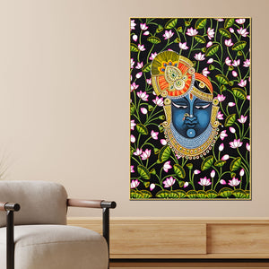 sacred-shree-krishna-face-dark-floral-themed-indian-canvas-wall-painting