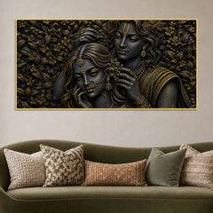 Sacred Shree Radha Krishna Eternal Love Black & Gold Metallic Look 3D Canvas Wall Painting