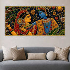 Sacred Shree Radha Krishna Floral Embroidery Tanjore Style 3D Canvas Wall Painting