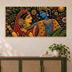 Sacred Shree Radha Krishna Floral Embroidery Tanjore Style 3D Canvas Wall Painting
