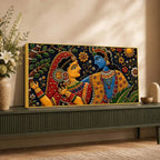 Sacred Shree Radha Krishna Floral Embroidery Tanjore Style 3D Canvas Wall Painting