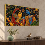 Sacred Shree Radha Krishna Floral Embroidery Tanjore Style 3D Canvas Wall Painting