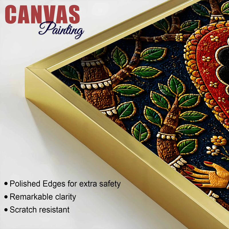 Sacred Shree Radha Krishna Floral Embroidery Tanjore Style 3D Canvas Wall Painting
