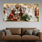 Sacred Shree Radha Krishna Playing Flute with Peacocks & Cows 3D Canvas Wall Painting