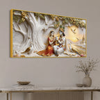 Sacred Shree Radha Krishna Riverside with Peacocks 3D Canvas Wall Painting