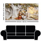 Sacred Shree Radha Krishna Riverside with Peacocks 3D Canvas Wall Painting