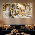 Sacred Shree Radha Krishna with Deer in Golden Forest 3D Canvas Wall Painting