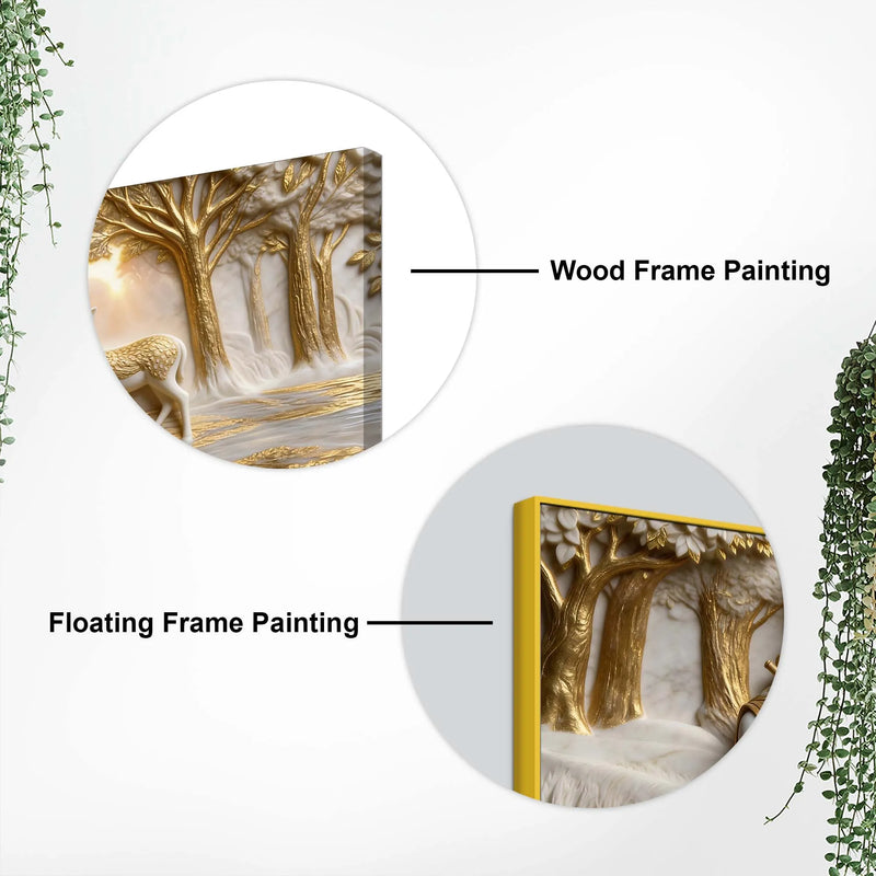 Sacred Shree Radha Krishna with Deer in Golden Forest 3D Canvas Wall Painting