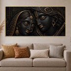 Sacred Shree Radha Krishna with Flute Golden Metallic Look 3D Canvas Wall Painting
