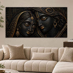 Sacred Shree Radha Krishna with Flute Golden Metallic Look 3D Canvas Wall Painting