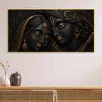 Sacred Shree Radha Krishna with Flute Golden Metallic Look 3D Canvas Wall Painting