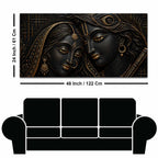 Sacred Shree Radha Krishna with Flute Golden Metallic Look 3D Canvas Wall Painting