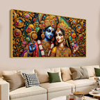 Sacred Shree Radha Krishna with Ornate Gemstones 3D Canvas Wall Painting