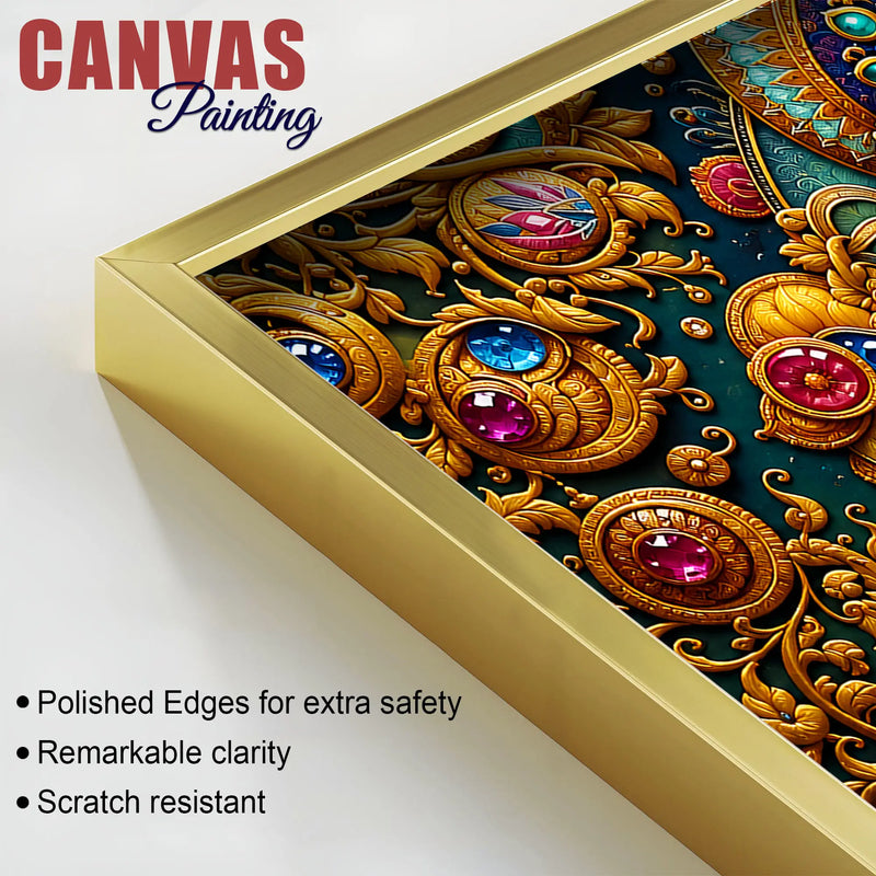 Sacred Shree Radha Krishna with Ornate Gemstones 3D Canvas Wall Painting