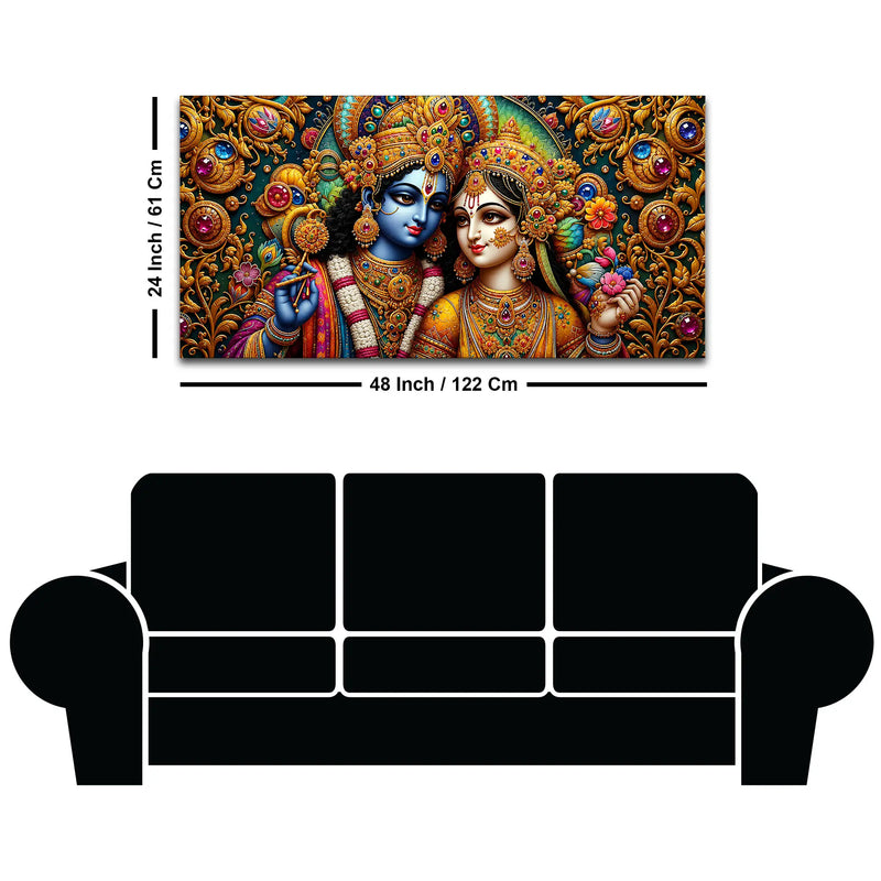 Sacred Shree Radha Krishna with Ornate Gemstones 3D Canvas Wall Painting