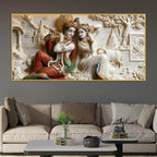 Sacred Shree Radha Krishna with Peacock & Cow 3D Canvas Wall Painting