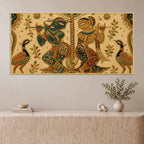 Sacred Shree Radha Krishna with Peacock Pair Tanjore Style 3D Canvas Wall Painting