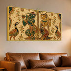 Sacred Shree Radha Krishna with Peacock Pair Tanjore Style 3D Canvas Wall Painting