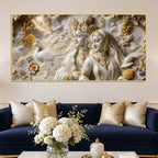 Sacred Shree Radha Krishna with Peacock & Waterfall 3D Canvas Wall Painting