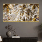 Sacred Shree Radha Krishna with Peacock & Waterfall 3D Canvas Wall Painting
