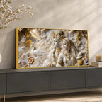 Sacred Shree Radha Krishna with Peacock & Waterfall 3D Canvas Wall Painting