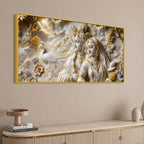 Sacred Shree Radha Krishna with Peacock & Waterfall 3D Canvas Wall Painting