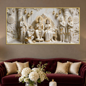 Sacred Shri Ram Darbar with Devotee Hanumanji 3D Canvas Wall Painting