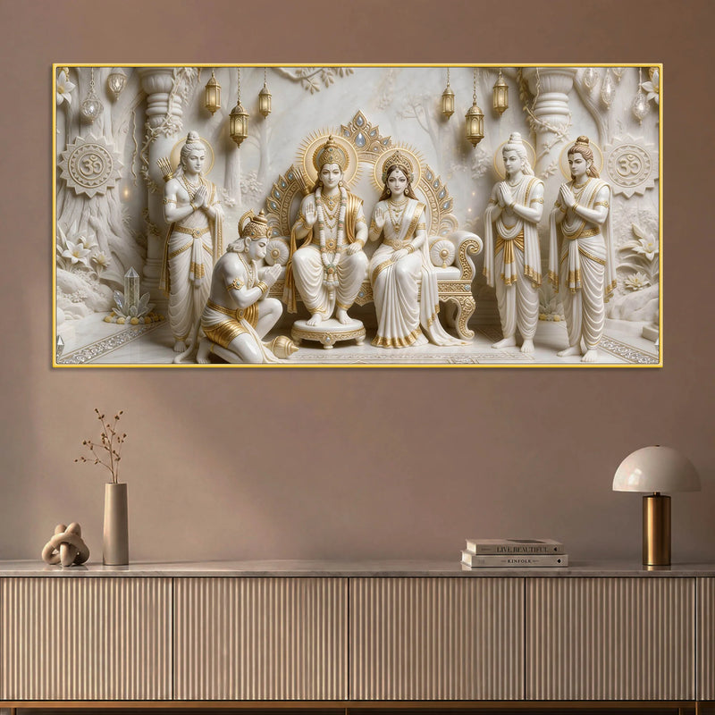 Sacred Shri Ram Darbar with Devotee Hanumanji 3D Canvas Wall Painting