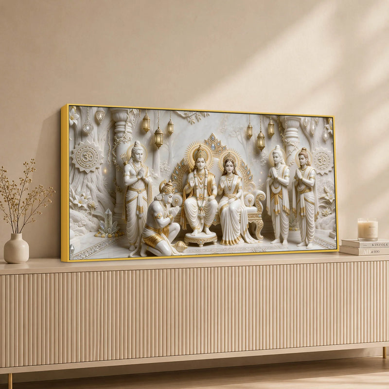 Sacred Shri Ram Darbar with Devotee Hanumanji 3D Canvas Wall Painting