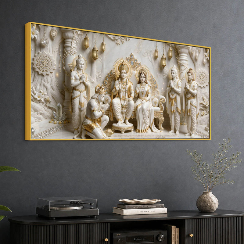 Sacred Shri Ram Darbar with Devotee Hanumanji 3D Canvas Wall Painting