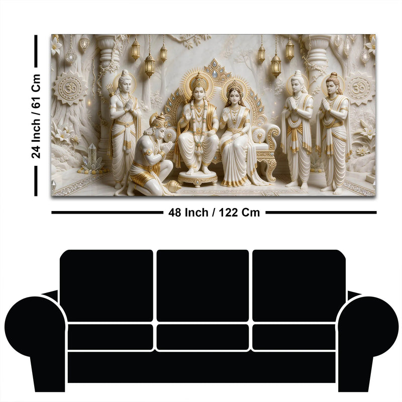 Sacred Shri Ram Darbar with Devotee Hanumanji 3D Canvas Wall Painting
