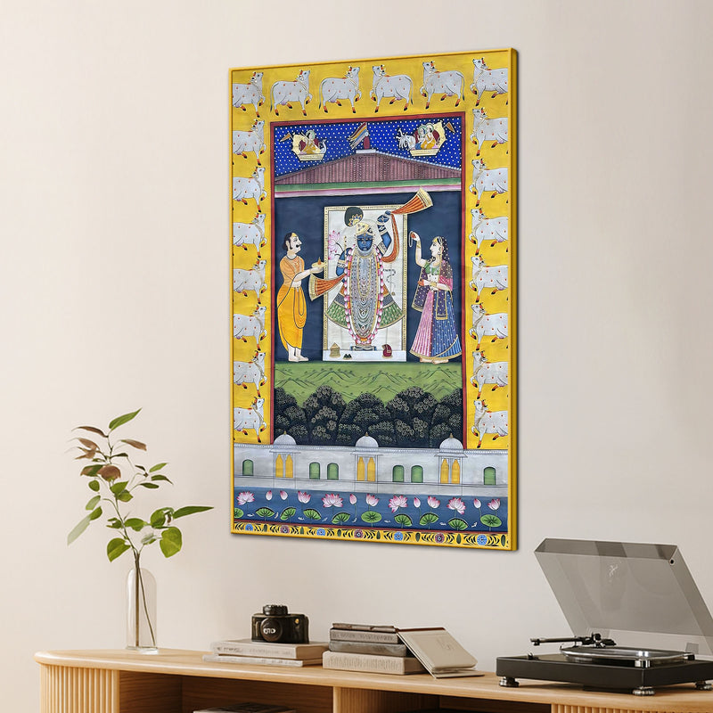 Sacred Shrinath Ji Krishna Temple Ritual Canvas Wall Painting