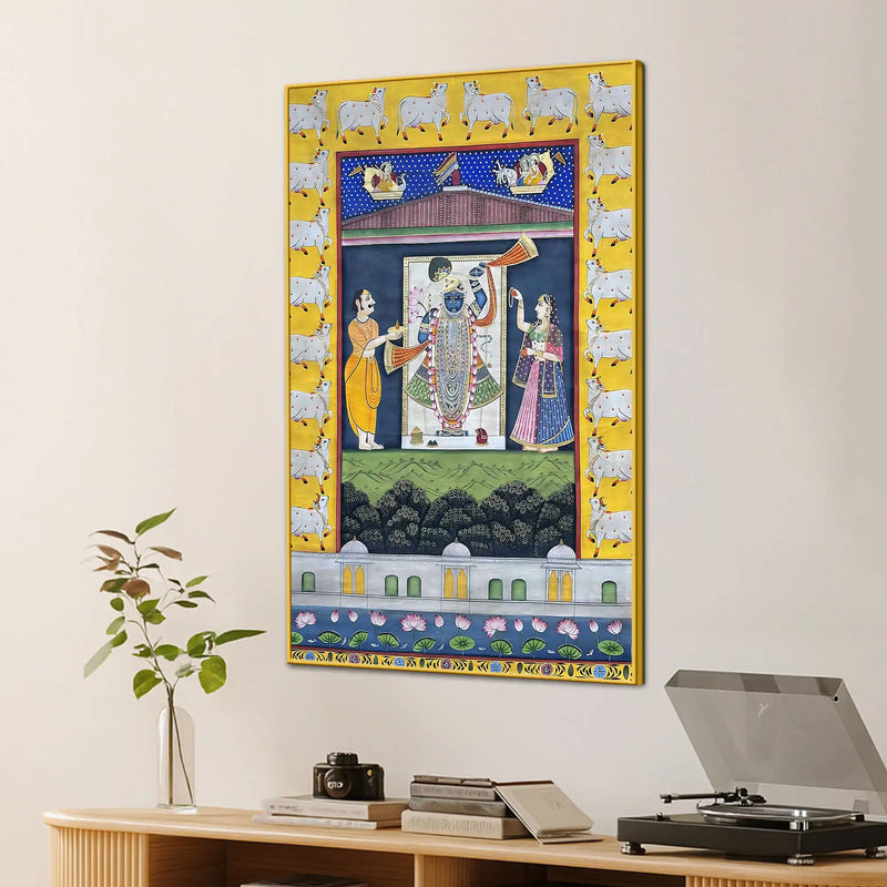 Sacred Shrinath Ji Krishna Temple Ritual Canvas Wall Painting