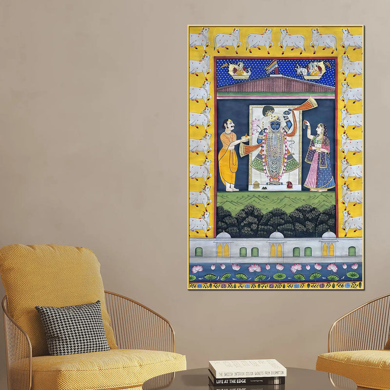 Sacred Shrinath Ji Krishna Temple Ritual Canvas Wall Painting