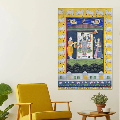 Sacred Shrinath Ji Krishna Temple Ritual Canvas Wall Painting