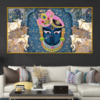 Sacred Shrinath Ji with Gau Mata Painting Crystal Glass Wall Décor for Positive Energy Home