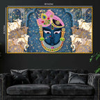 Sacred Shrinath Ji with Gau Mata Painting Crystal Glass Wall Décor for Positive Energy Home