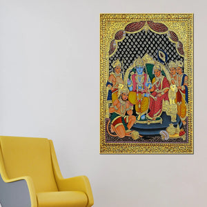 Sacred Sita Ram Family Portrait Temple Inspired Canvas Wall Painting