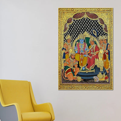 Sacred Sita Ram Family Portrait Temple Inspired Canvas Wall Painting