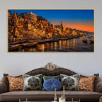 Sacred Temple Glow of Varanasi Canvas Painting for Home Décor