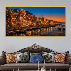 Sacred Temple Glow of Varanasi Canvas Painting for Home Décor