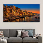 Sacred Temple Glow of Varanasi Canvas Painting for Home Decor