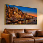 Sacred Temple Glow of Varanasi Canvas Painting for Home Decor